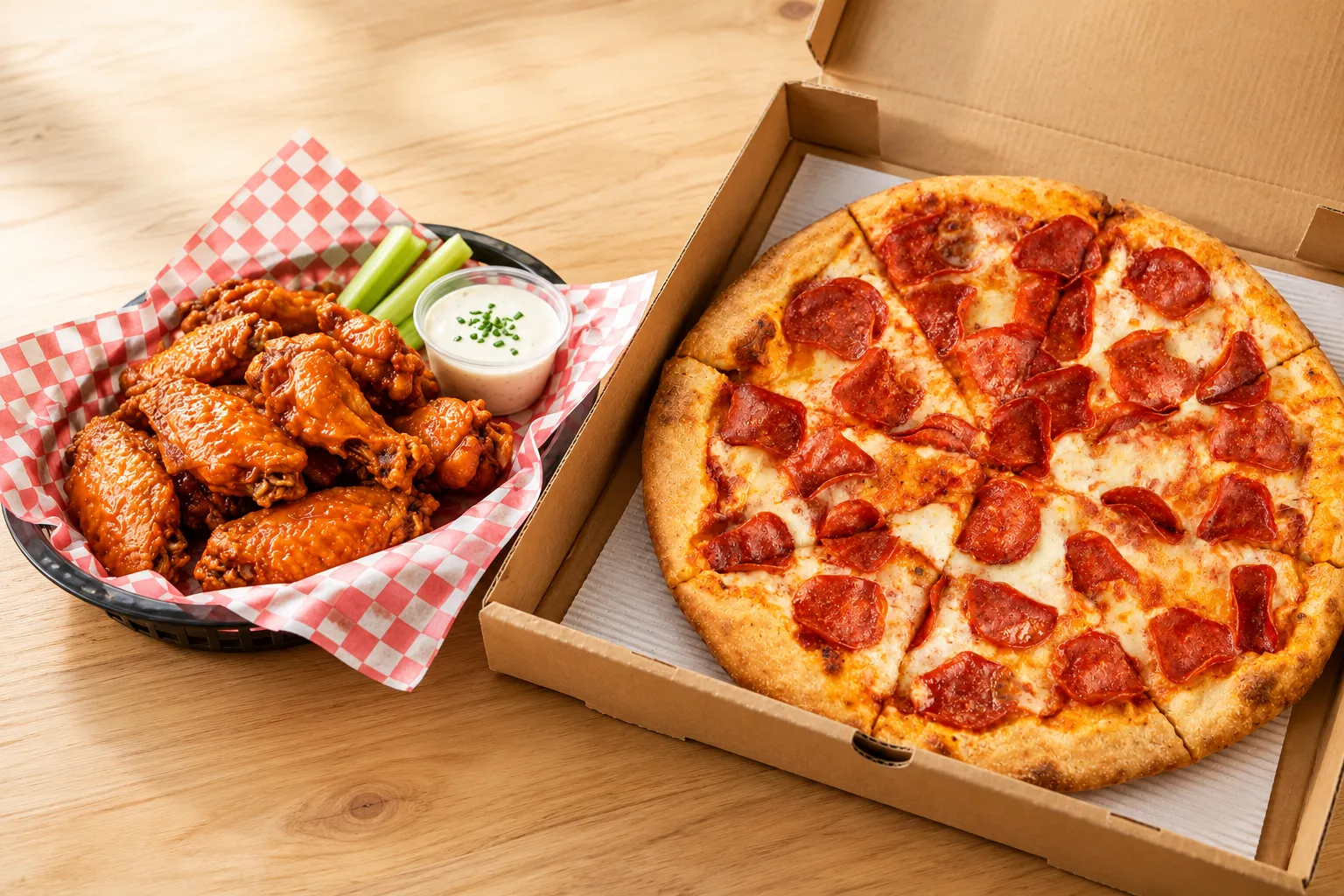 Pizza and wings for takeout from Pizza Time, London, Ontario